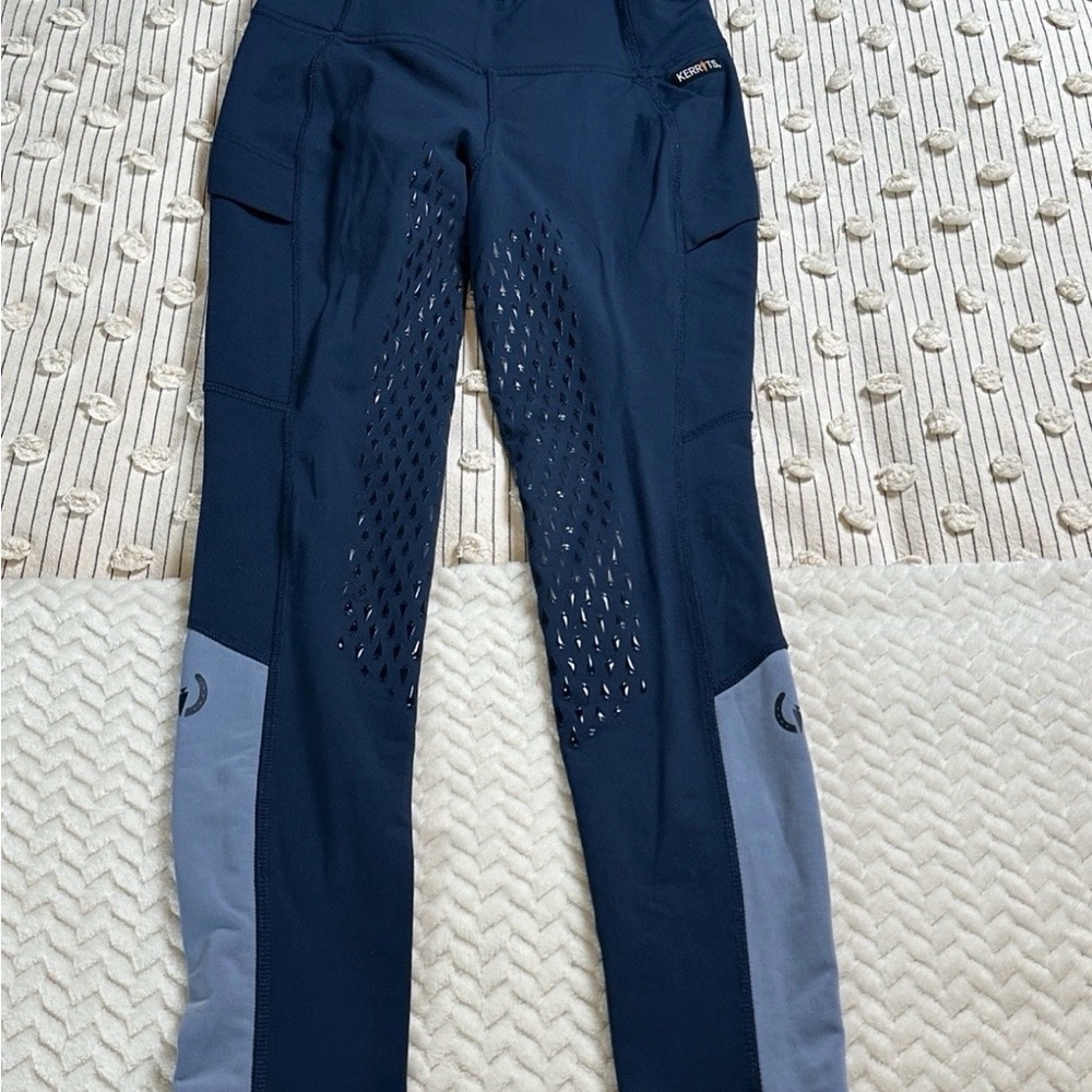 Kerrits Women’s Small Cool Core Silicone Full Leg Ridding Tights Blue Pockets